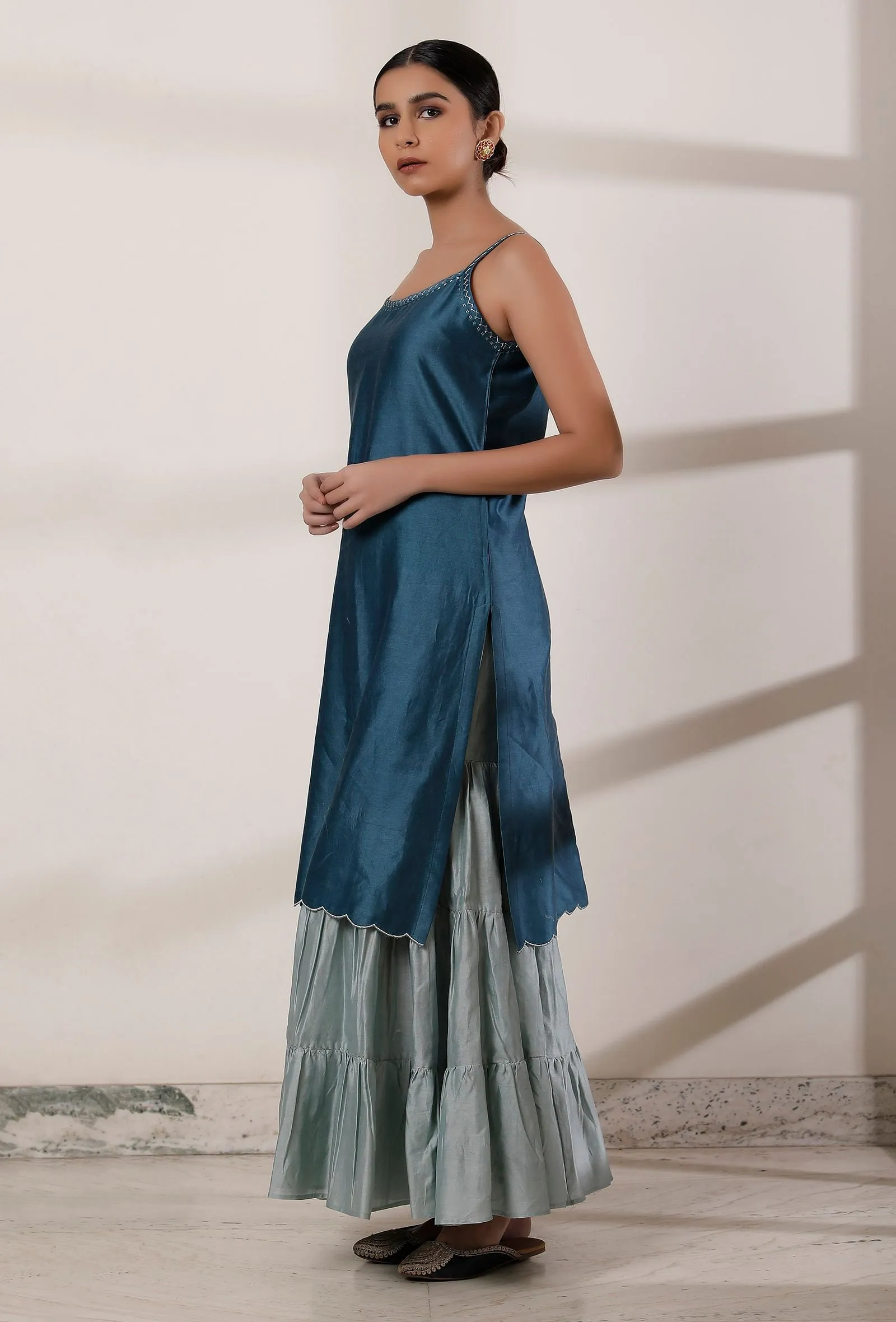 Teal Blue Slip Chanderi Kurta