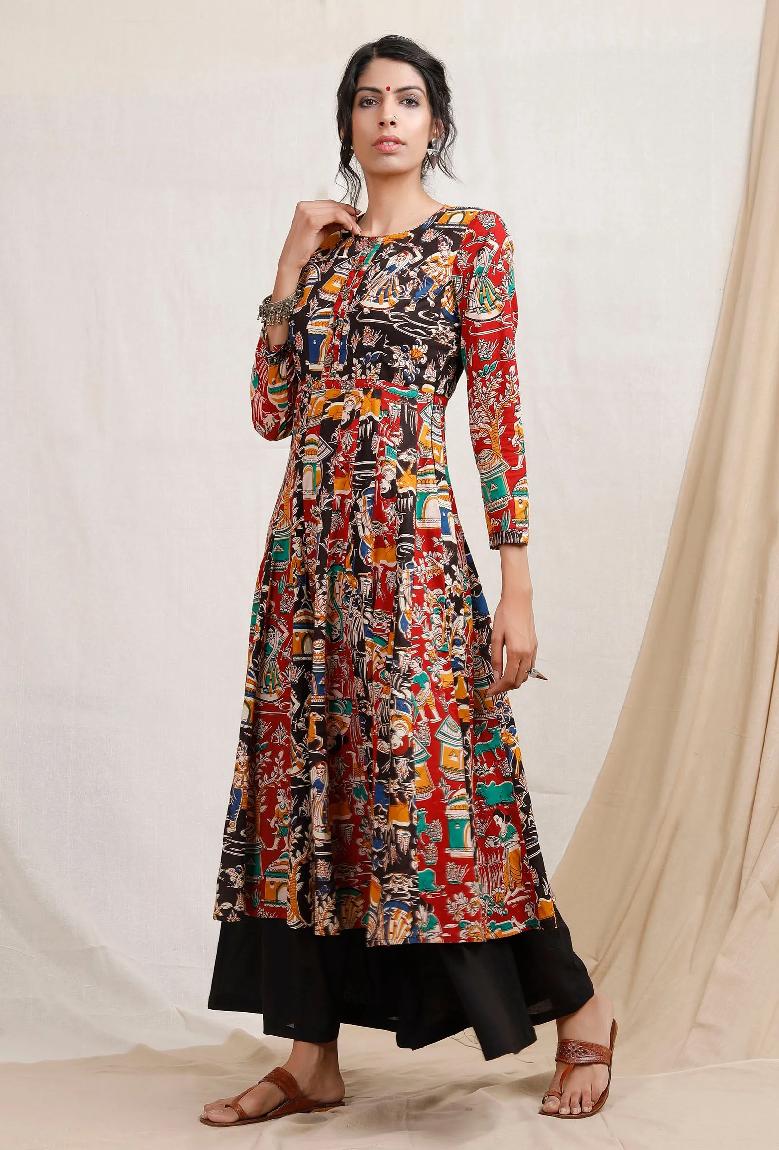 Three Print Kalidar Kalamkari Kurta