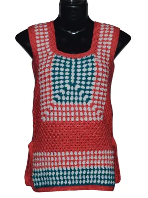 Unique Crochet Design Kurti Style Multicolor Woollen Long Top For Girl