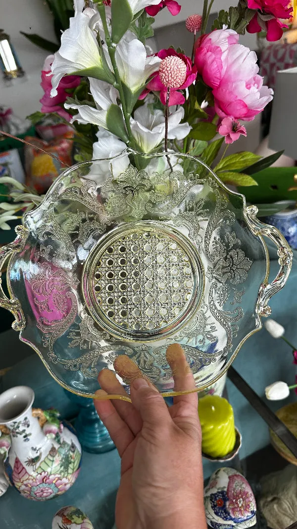 Vintage Depression Glass Serving Bowl - Madrid Pattern