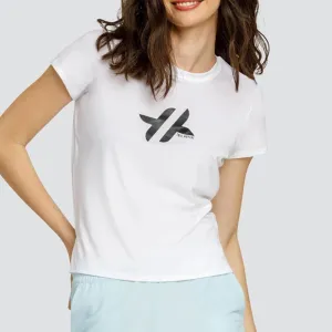 Women's Bijou Short Sleeve Tennis Top White with Logo