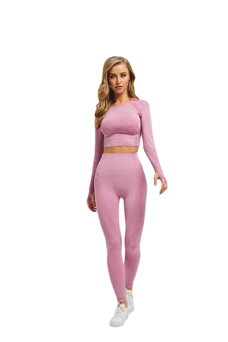 Yoga Sets Seamless Long Sleeve Crop Top High Waist Gym Fitness Leggings For Women